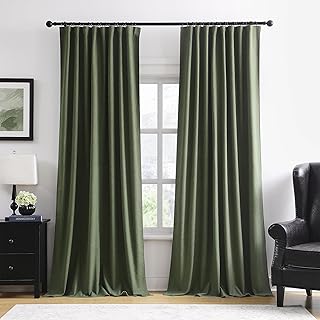 RAIN CITY 2 PCs Long Blackout Curtains 120 Inch Long 10ft, Back Tab Pleated Look Track System Drapes with Hooks, Modern Bl...