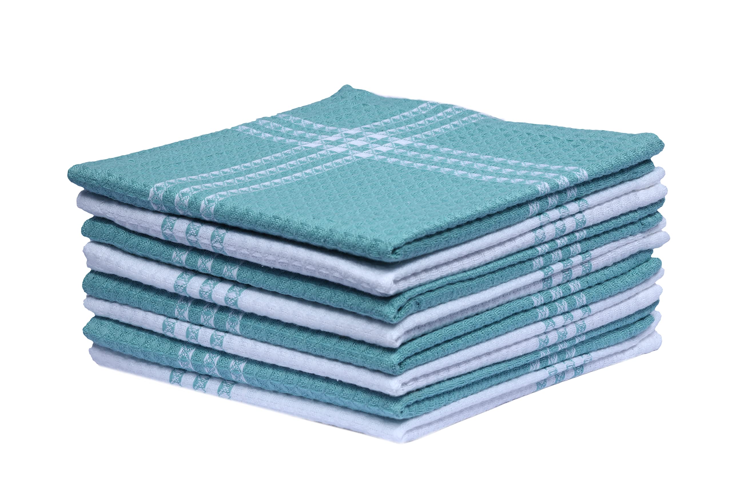 Urban Villa Dish Cloths Waffle Dish Cloths for Kitchen Aqua/White Color Set of 8 Quick Drying Dish Cloths Highly Absorbent Cotton Size 12X12 Inches with Mitered Corners Kitchen Dish Towels