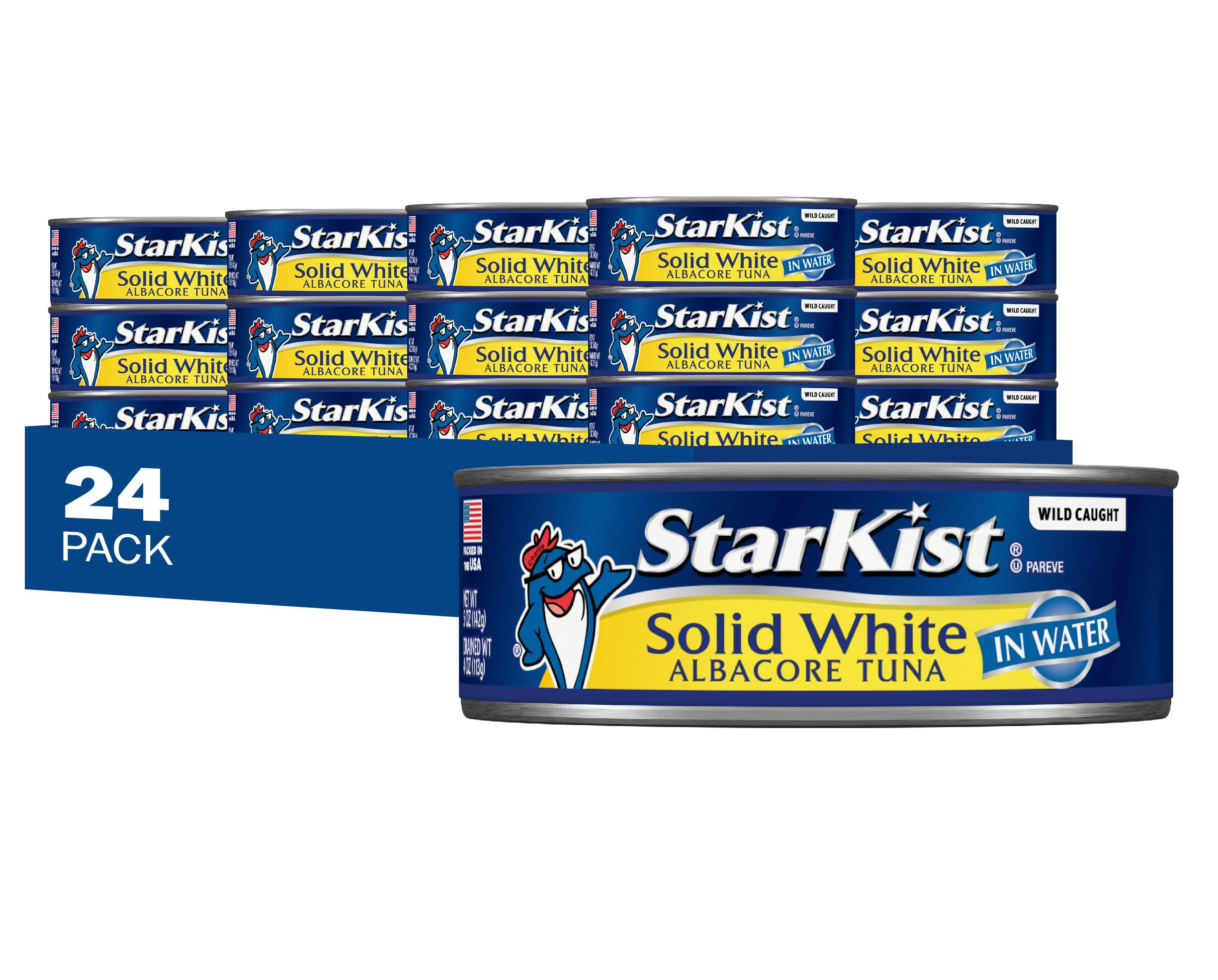 StarKist Solid White Albacore Tuna in Water, 5 oz (24 Pack) Canned Tuna Fish, Wild Caught, Gluten Free, Ready to Eat, Perfect for Salads, Keto Meals and Snacks, 26g Protein & 110 Calories Per Serving