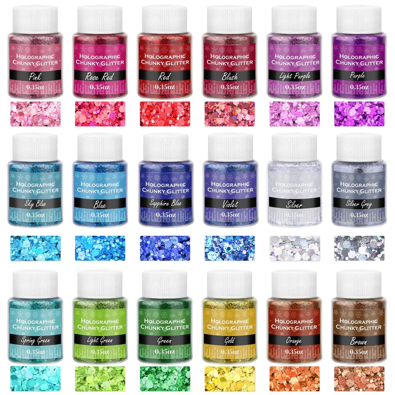 Thrilez Chunky Glitter for Resin, 18 Colors Holographic Chunky Glitter Sequins Craft Glitter Powder Tumbler Glitter for Resin Decoration Nail Art Slime (0.35oz/Pack)