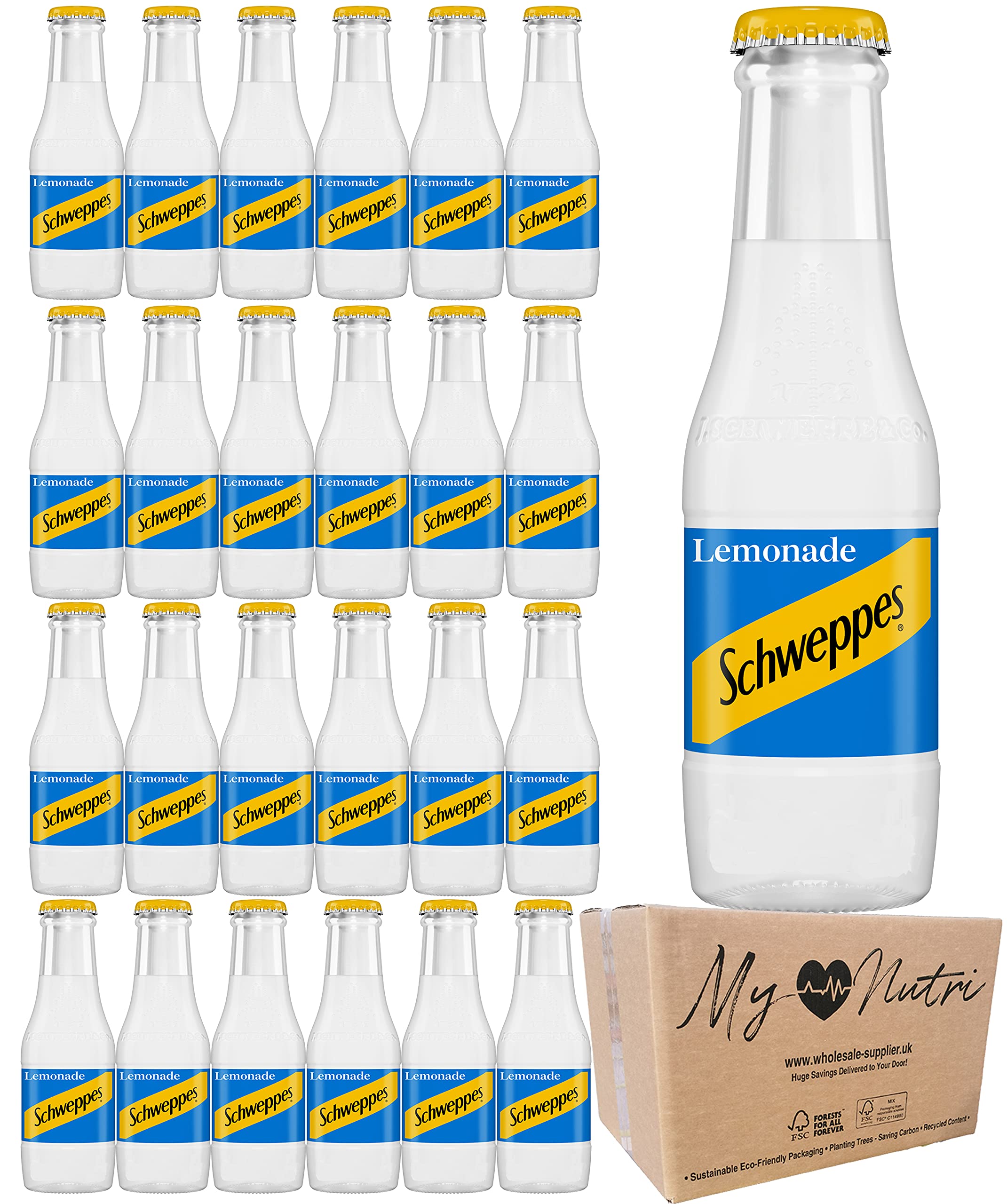 Schweppes Lemonade in Glass Bottles 125ml (Pack of 24) - Delivered in MyNutri® Eco-Friendly Box