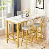 Lamerge Dining Table Set for 4 Bar Table and Chairs Set Faux Marble Counter Height Dining Table Set with 4 PU Upholstered Stools Kitchen Pub Table for Kitchen&comma; Restaurant&comma; Space Saving&comma; Gold and White