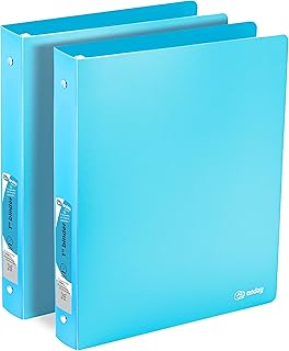 1 Inch Binders 3 Ring Blue, 1” Soft Plastic Flexible Cover Round Ring with a Pocket Binder, Holds 175 Sheets, School Suppl...