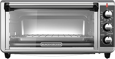 BLACK+DECKER 8-Slice Extra Wide Convection Toaster Oven, Fits 9"x13" Oven Pans and 12" Pizza, Bake, Toast, Broil, and Keep Warm Functions, Countertop Compact Design with Stainless Steel Finish