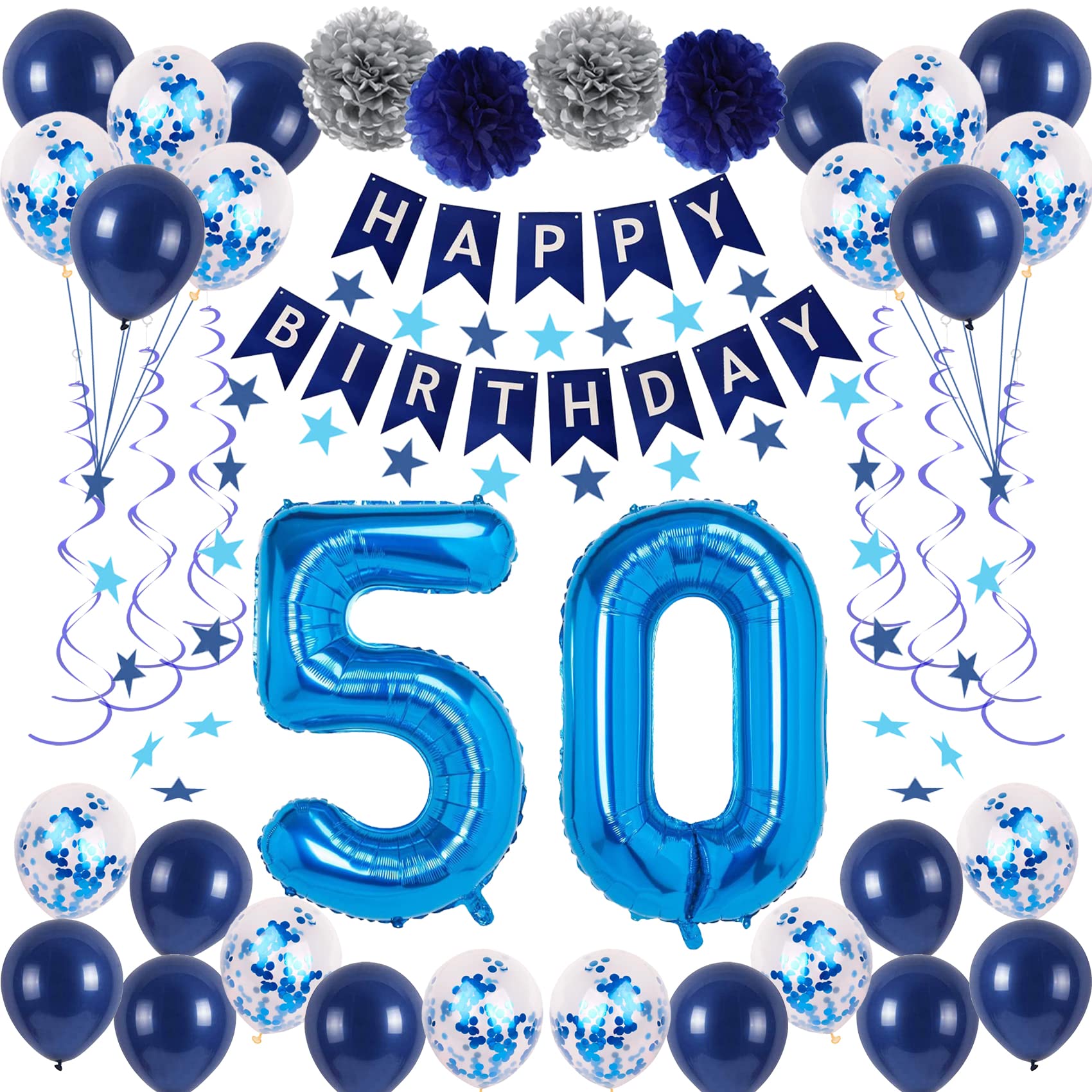 Amazon.com: Blue 50 Birthday Decorations, Navy Blue 50th Birthday ...