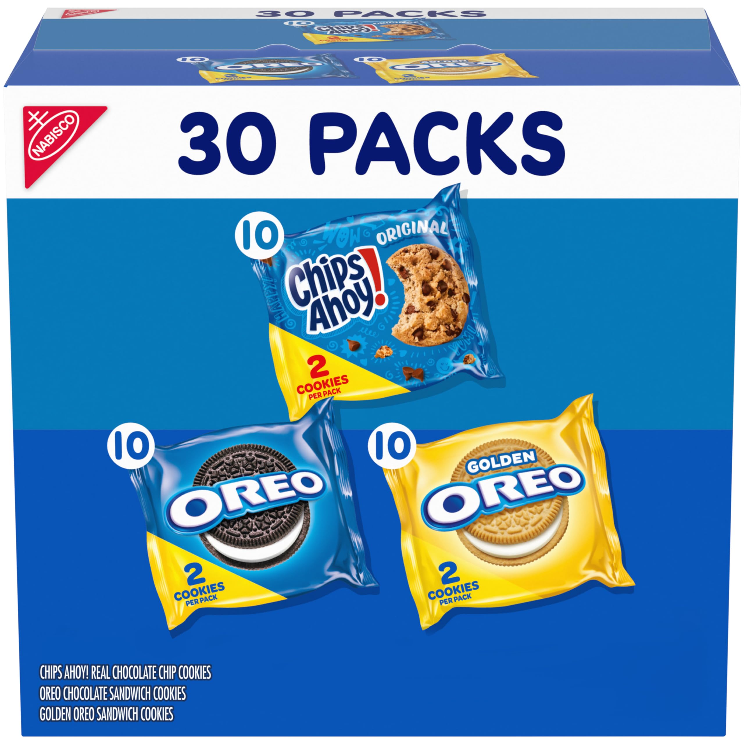 NABISCOSweet Treats Cookie Variety Pack OREO, OREO Golden & CHIPS AHOY!, 30 Snack Packs (2 Cookies Per Pack)