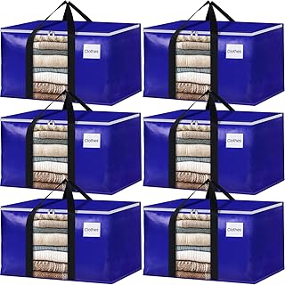 BlissTotes 6 Pack Moving Bags with Clear Window, Storage Bags with Strong Carrying Handles & Zippers,Large Packing Bags fo...