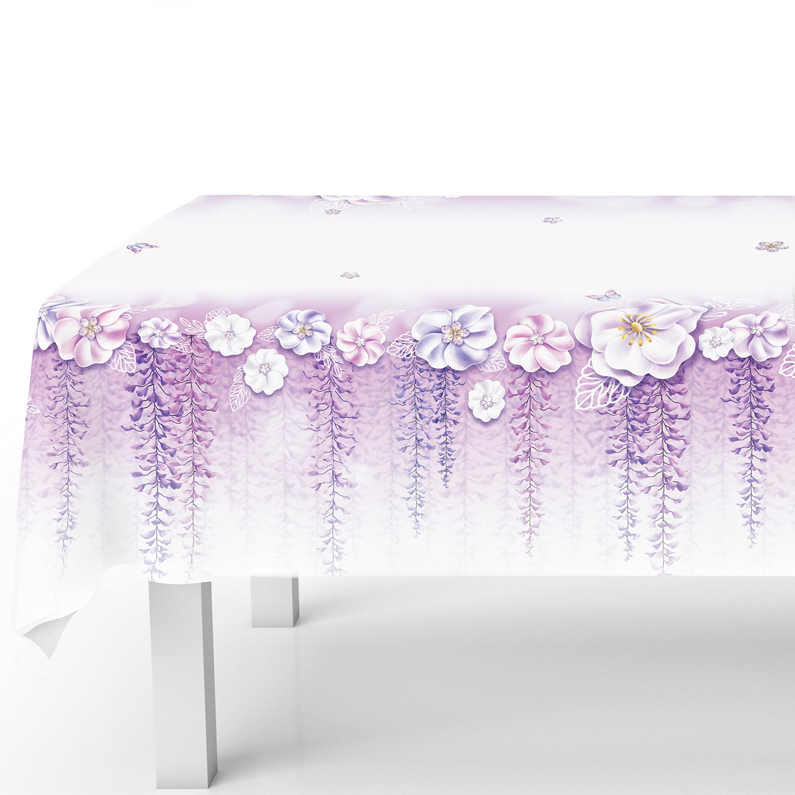 Amazon.com: 9x5 ft Fabric Gold Purple Tablecloth Lavender Floral ...