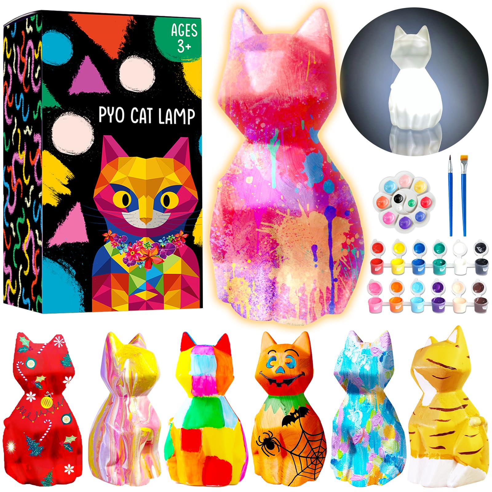 Goodyking Paint Your Own Cat Lamp Kit, DIY Cat Crafts Night Light, Painting Kit Arts & Crafts for Kids Ages 8-12, Art Supplies Birthday Easter Party Holiday Gift for Teens Girls Boys Age 3 4 5 6 7 8+