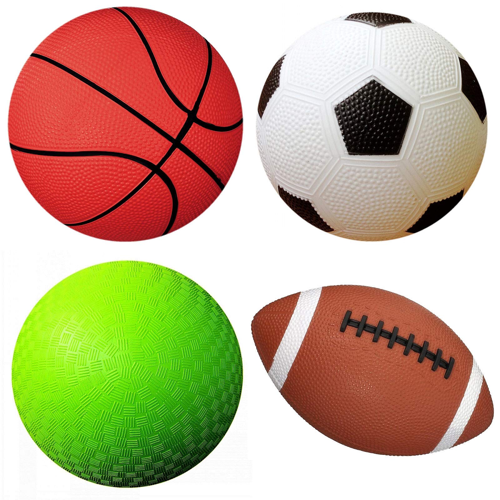 AppleRound Pack of 4 Toy Sports Balls with 1 Pump for Toddlers and Kids: 5-Inch Basketball, 5-Inch Soccer Ball, 5-Inch Playground Ball, 6.5-Inch Football (Mixed Bundle)