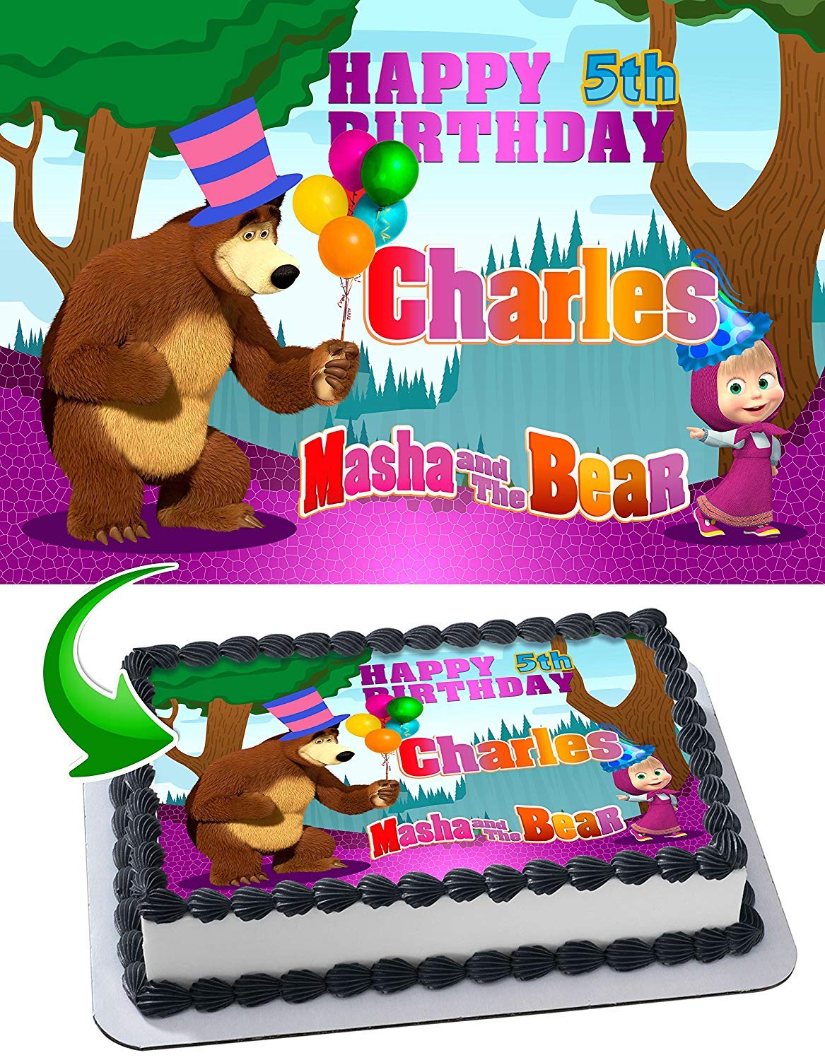 Buy Cakecery Masha and the Bear Edible Cake Image Topper Personalized ...