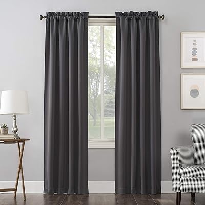 Sun Zero Easton Energy Saving Blackout Rod Pocket Curtain Panel, 40" x 84", Charcoal Gray