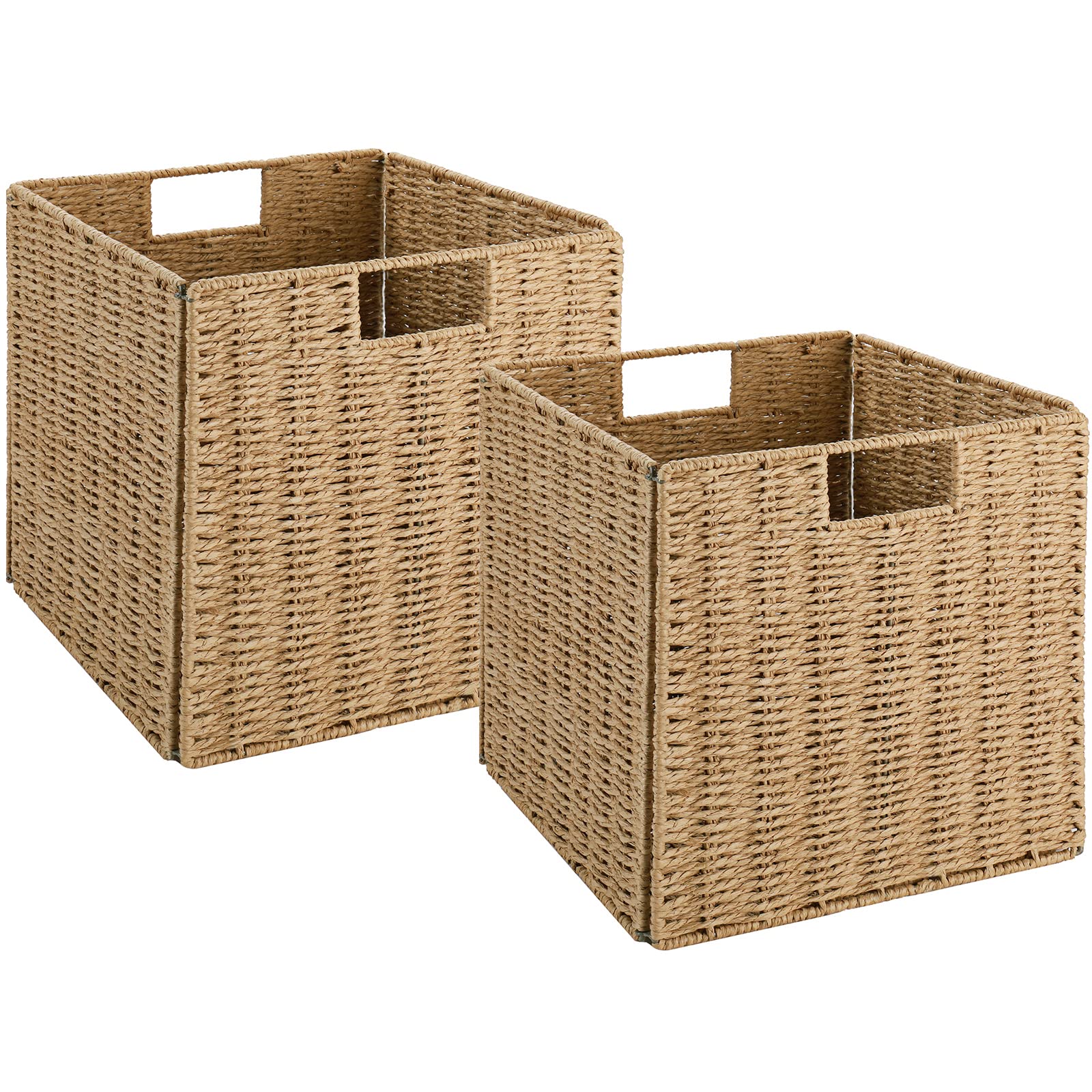 Photo 1 of Vagusicc Wicker Storage Baskets, Set of 2 Hand-Woven Paper Rope Storage Baskets, Foldable Cube Storage Bins Organizer 11 Inch Square