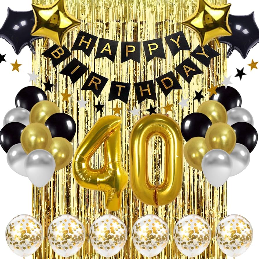 Amazon.com: Black and Gold 40th Birthday Decorations Banner ...