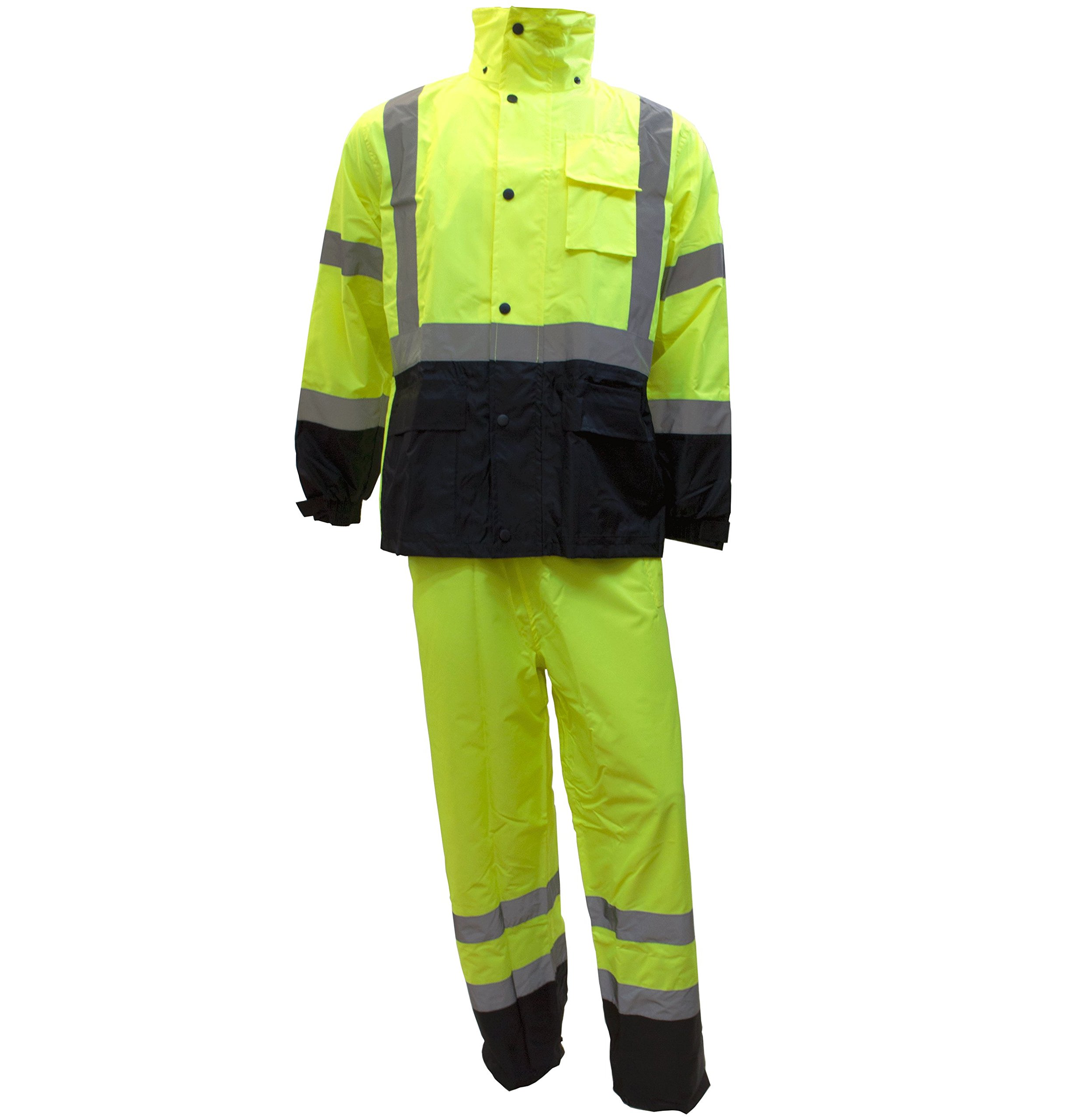 RK Safety Class 3 Rain suit, Jacket, Pants High Visibility Reflective Black Bottom RW-CLA3-LM11 (4XL, Lime)