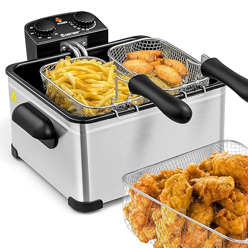 COSTWAY Deep Fryer with Basket, 5.3Qt Stainless Steel Electric Oil