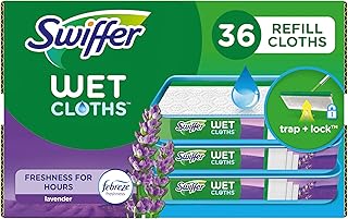 Swiffer Sweeper Wet Mopping Cloth Multi Surface Refills, Mops for Floor Cleaning, Febreze Lavender Scent, 36 Count