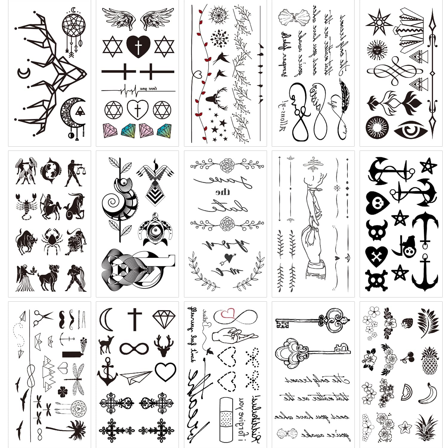 glaryyears20 Sheets Fake Black Tiny Temporary Tattoo Body Sticker Hand Neck Wrist Art Fashion