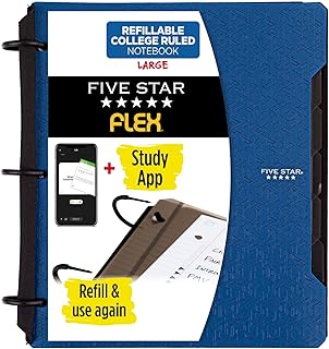 Five Star Flex Refillable Notebook + Study App, College Ruled Paper, 1 Inch TechLock Rings, Pockets, Tabs and Dividers, 20...