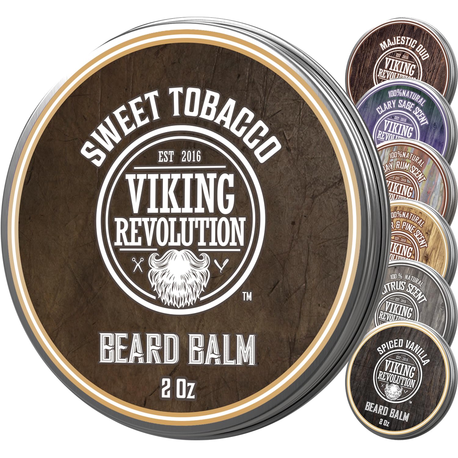 Viking Revolution Sweet Tobacco Beard Balm - Beard Butter with Argan Oil, Beard Softener for Men with Jojoba Oil - Beard Moisturizer for Men with Beeswax - Beard Wax for Men (2oz, 1 Pack)