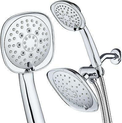 AquaDance Luxury Square High-Pressure Giant 7.3" Rain Shower Head/Handheld Spa Combo. Extra-Long 72" Stainless Steel Hose, 3-way Flow Diverter, All-Chrome Finish.