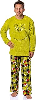 Dr. Seuss GRINCH Santa Plaid Plush Fleece Pajama Sleep Set