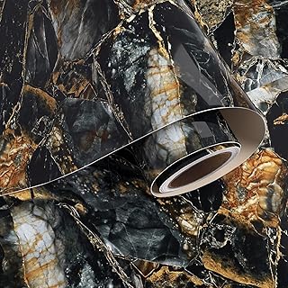 VaryPaper Black and Gold Marble Contact Paper 15.7"x78.7" Marble Wallpaper Peel and Stick Countertops Waterproof Removable...