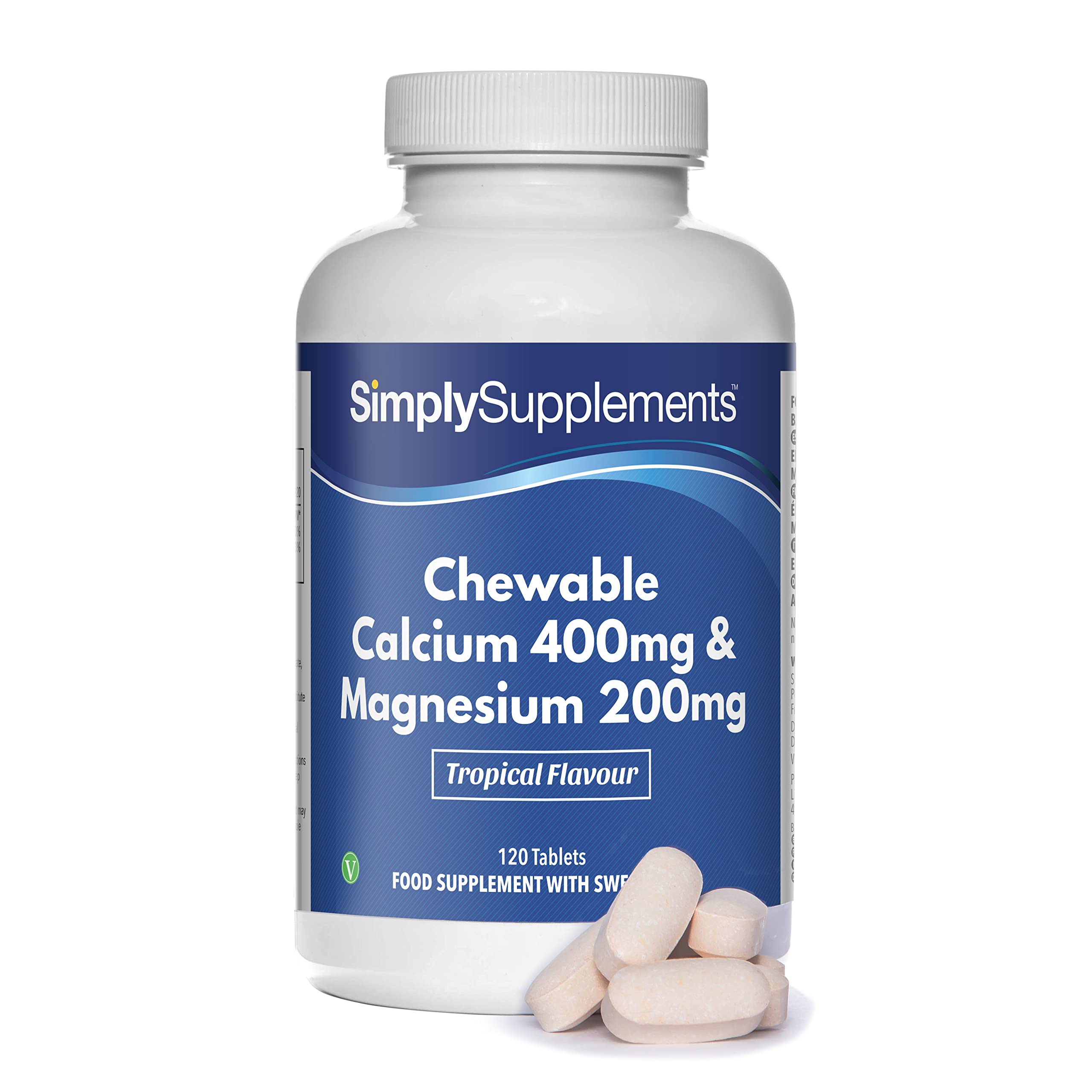 Chewable Calcium & Magnesium Tablets | 120 Tablets = 4 Months’ Supply | Vegan & Vegetarian Friendly | Delicious Tropical Flavour | Essential for Bone & Muscle Health | UK Made