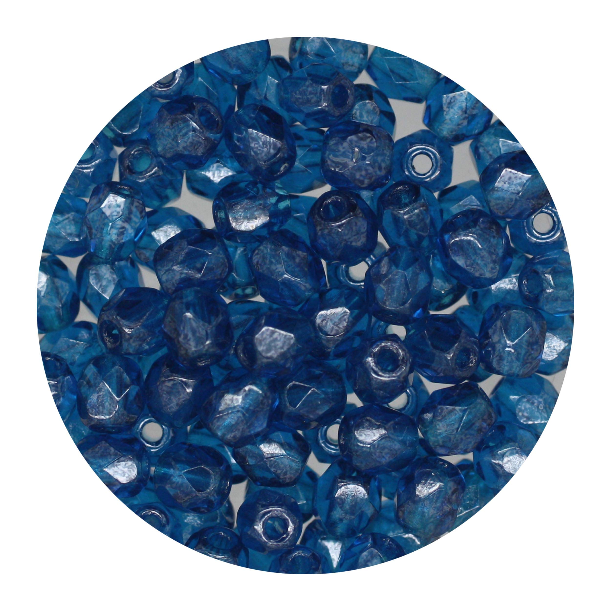 BeadExplosion Glass Beads Round Facet Capri Blue Transparent Luster Shine 4mm Czech Fire Polished,B31455