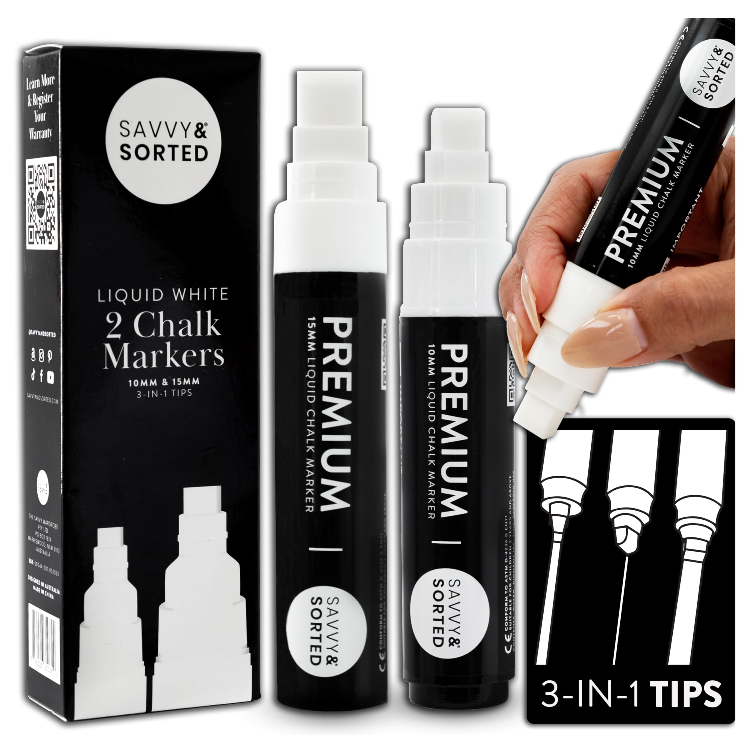 Large White Erasable Chalk Markers 2PK - Bold White Chalk Marker Window Markers for Glass Washable - Chalkboard Markers Window Paint Markers Glass Board Markers - Jumbo Chalk Pens 10-15mm