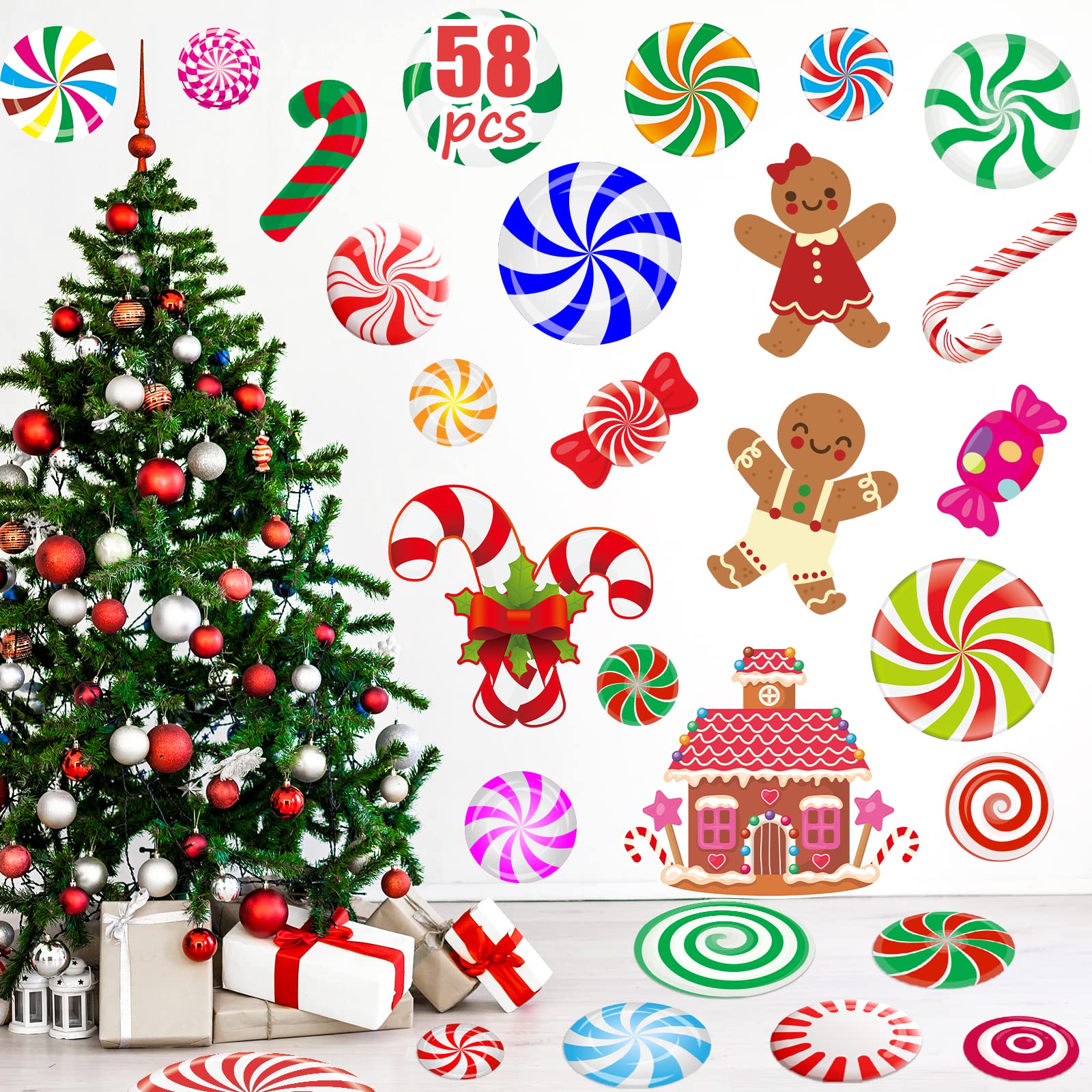 Amazon.com: Christmas Wall Decals 58Pcs in 8 Sheet Candy ...