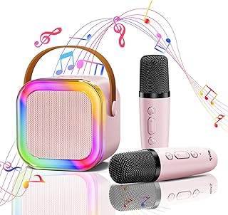 Karaoke Machine for Kids Adults, Portable Bluetooth Karaoke Speaker with 2 Wireless Microphones & Colorful Lights, Mini Ka...