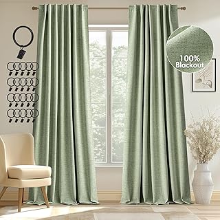 MIULEE 100% Blackout Curtains 120 inches Long, Linen Curtains & Drapes for Bedroom Living Room Back Tab Black Out Window T...