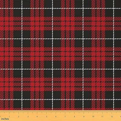 Red Black Plaid Outdoor Fabric by The Yard,Retro Checker Grid Fabric for Kids Adults Chairs DIY,Vintage Geometric Stripes Decorative Fabric for Upholstery and Home DIY Projects,1 Yard