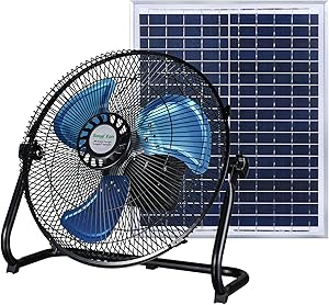 14 INCH Portable Wireless Rechargeable Table Fan with Solar Panel Powered and AC Charger Dual Input for Household, Camping, Fishing Outdoors