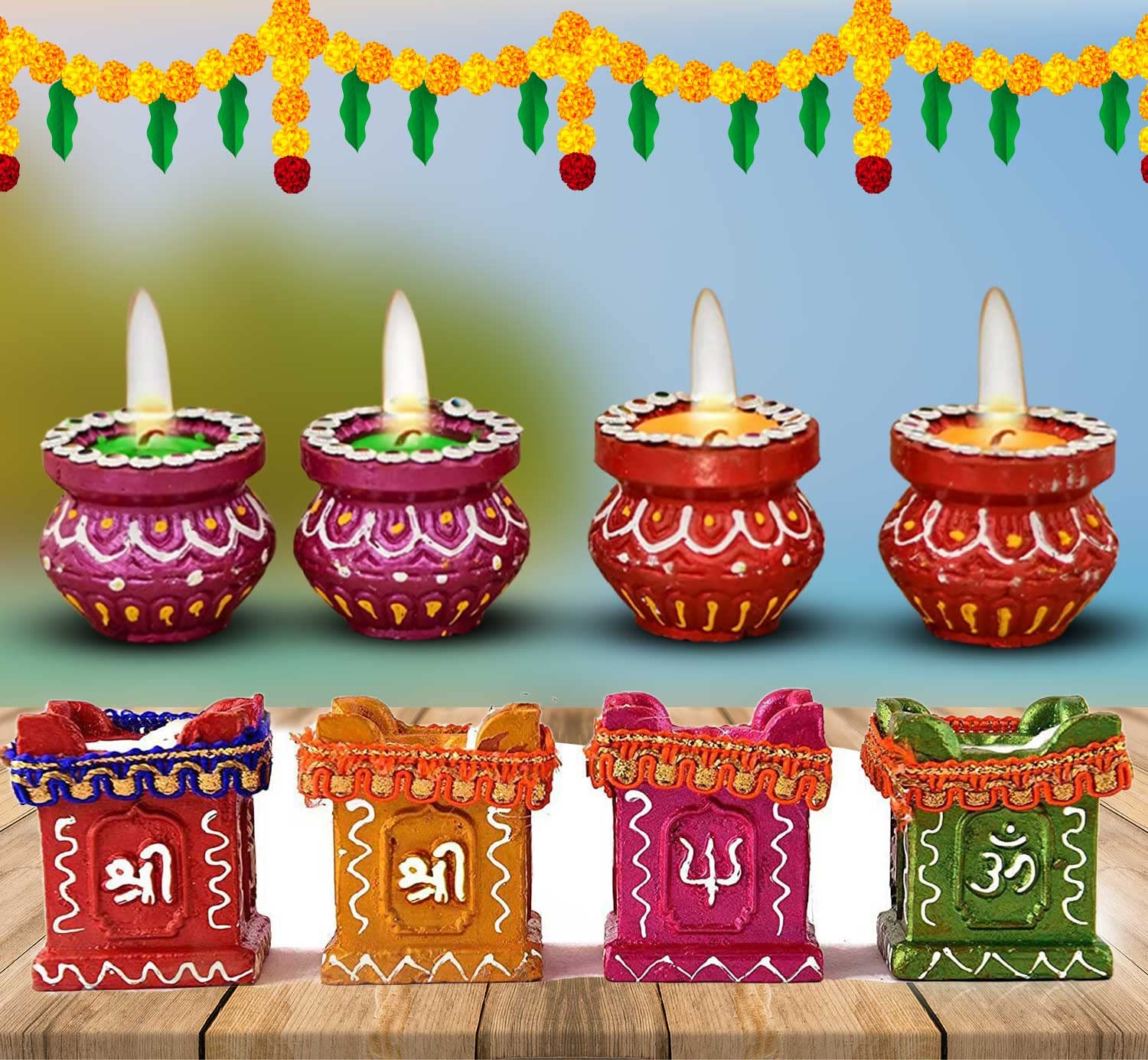 Buy CraftVatika 8 Diwali Diya Combo of and Matki Diya for Puja ...