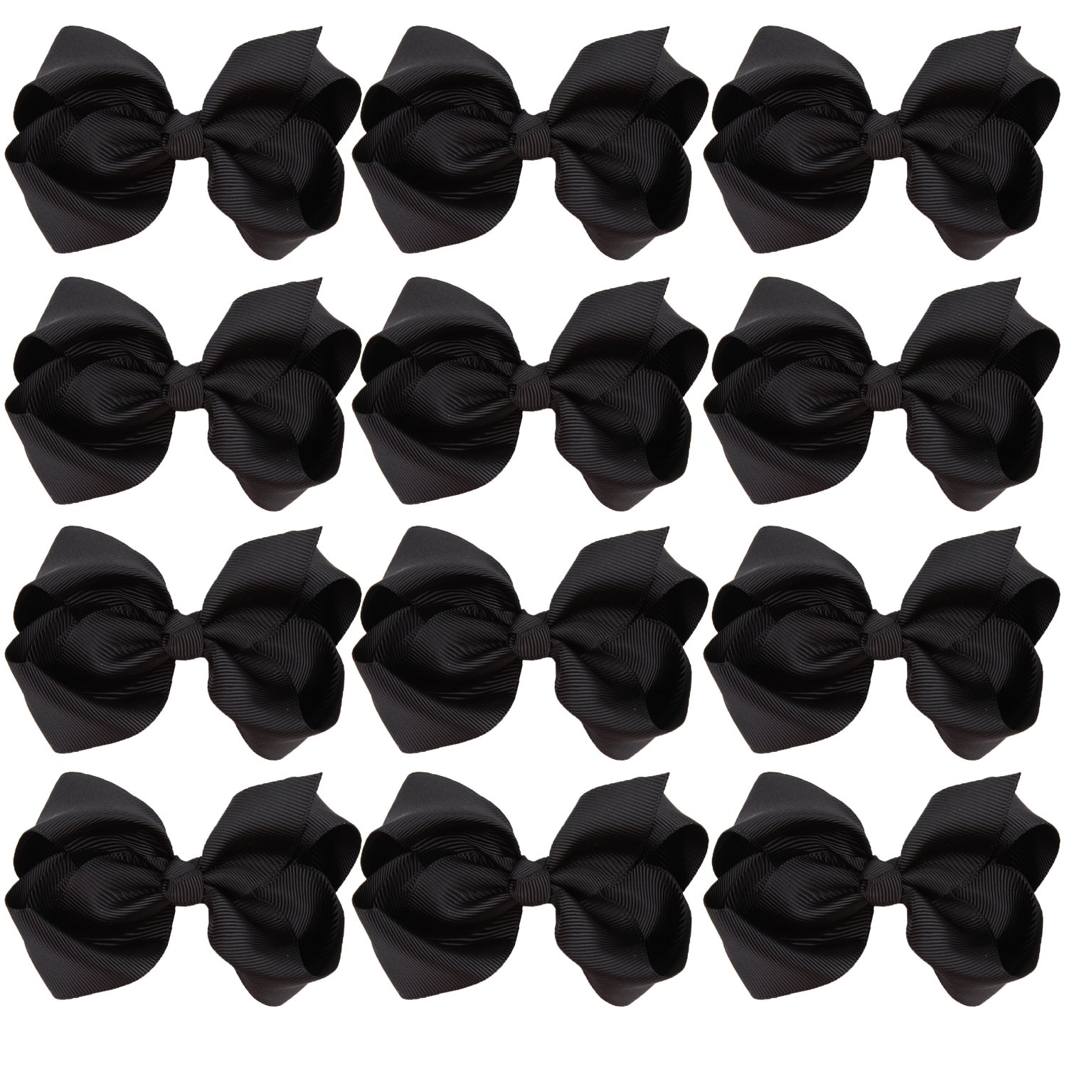 4 Inch Boutique Girls Hair Bows Hair Clips for Baby Girls Toddlers 12 Pcs Solid Color (Black)