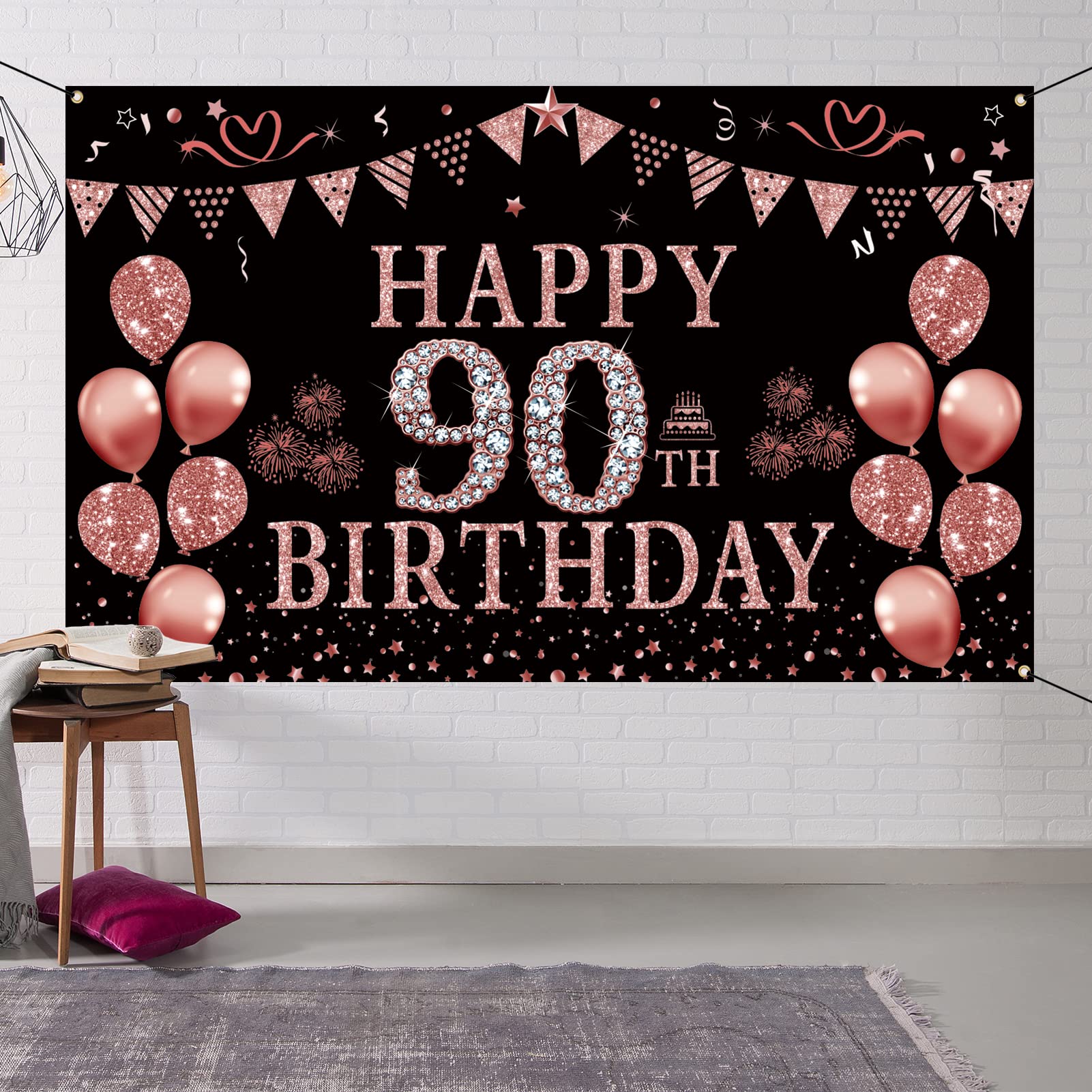 Buy Trgowaul 90th Birthday Decorations Rose Gold 90 Year Old Birthday ...