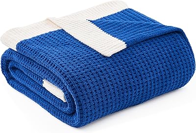 Amélie Home Chenille Waffle Throw Blanket for Couch, Reversible Soft Cozy Knit Blanket Lightweight Warm Decorative Throw for Sofa, Bed, Living Room,Indigo,50 x 60 inch