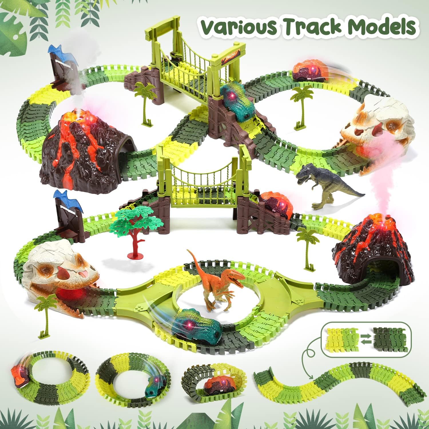 Dinosaur Race Car Tracks, Toy Train Set Tracks, Car Track Playset with ...