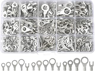 RockDIG 260PCS AWG 22-16 16-14 12-10 Copper Ring Fork Terminals Tin Plated Non-Insulated Electric Wire Connectors