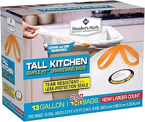 Amazon.com: Member's Mark Tall Kitchen Simple Fit Drawstring Bags, 13 ...