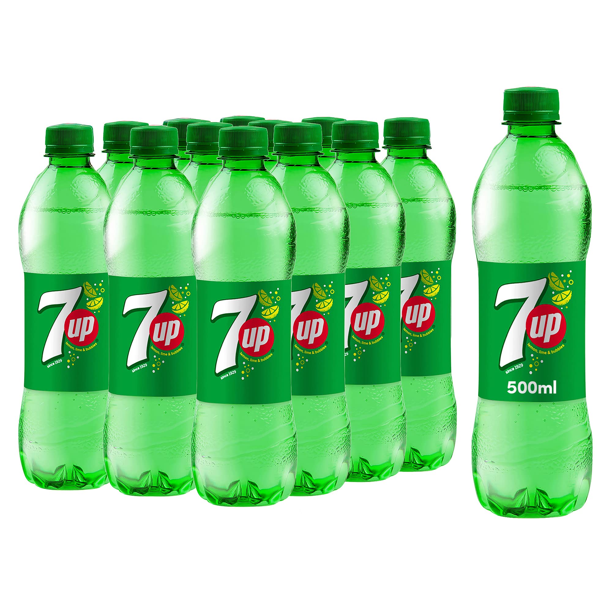 7Up Carbonated Soft Drink, Plastic Bottle, 500 Ml X 12