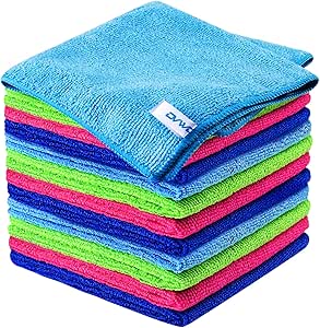 ovwo 12Pcs Premium Microfiber Cleaning Cloth - Highly Absorbent, Lint Free, Scratch Free, Reusable Cleaning Supplies - for Kitchen Towels, Dish Cloths, Dust Rag, Cleaning Rags in Household Cleaning