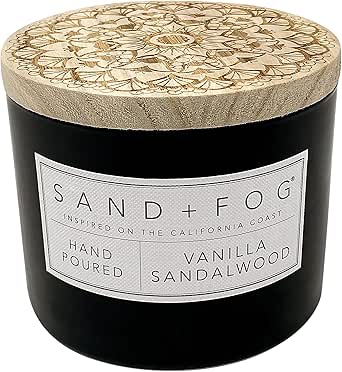 Sand + Fog Scented Candle - Vanilla Sandalwood – Additional Scents and Sizes – 100% Cotton Lead-Free Wick - Luxury Air Freshening Jar Candles - Perfect Home Decor – 12oz