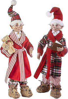 RAZ Imports Set of 2 Posable Elf Ready for Bed Christmas Elfs 16 Inch