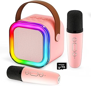 ECO SHINE Karaoke Mini Portable Bluetooth Speaker for Kids, Adults 2 Bluetooth Wireless Microphones Colorful Lights Ideal ...