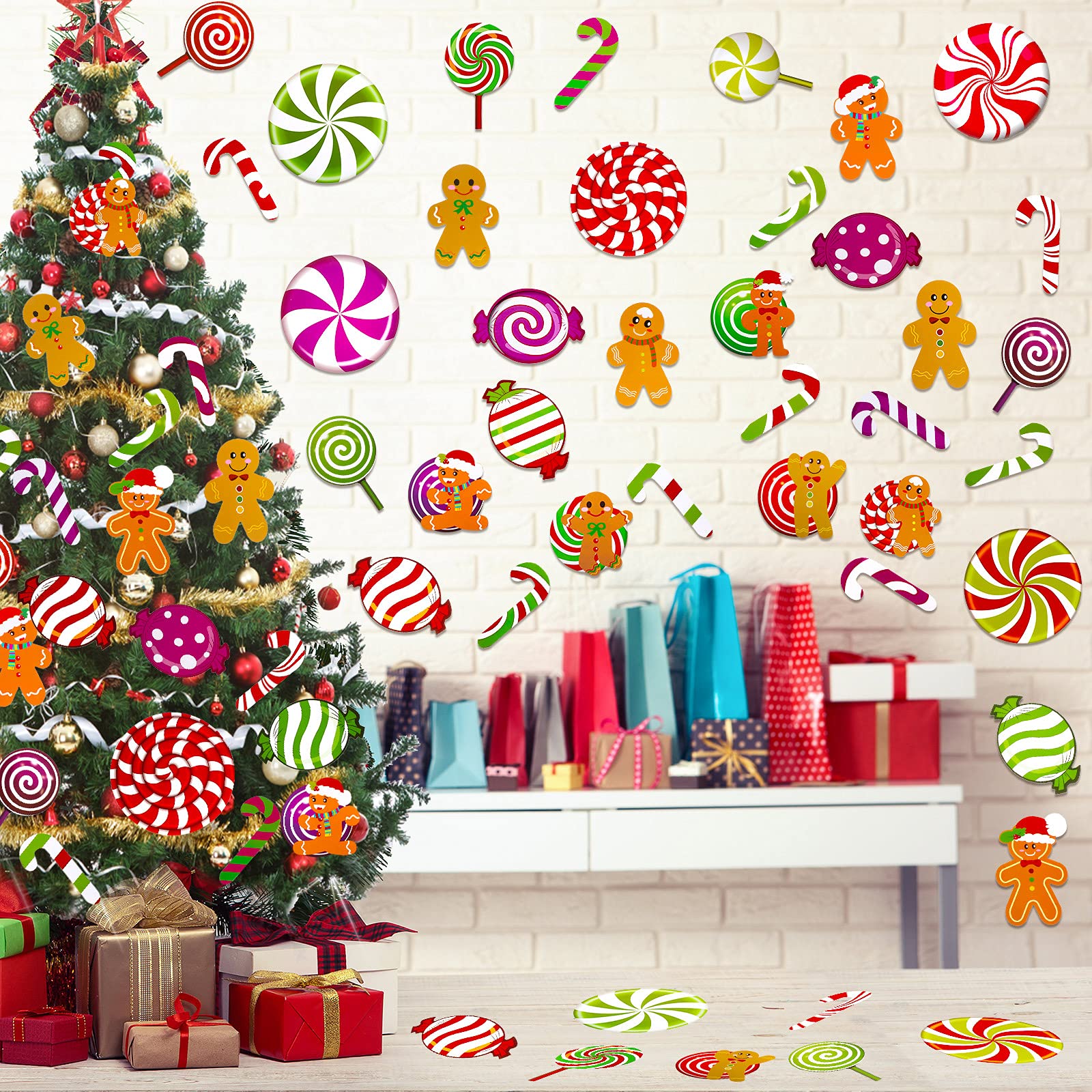 Amazon.com: 60 Pieces Christmas Peppermint Candyland Party Wall ...