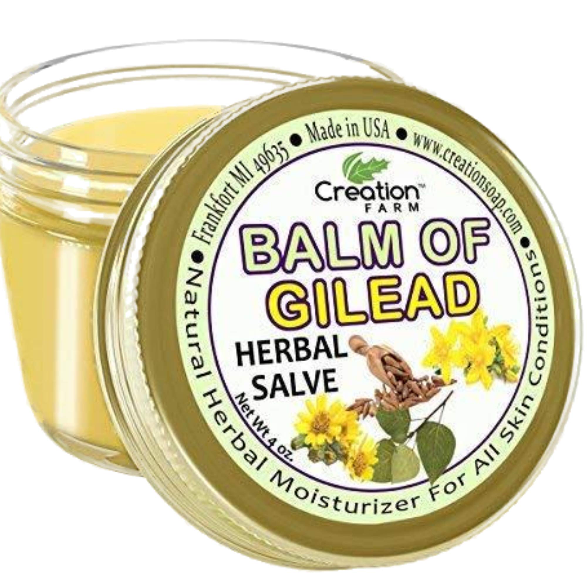 Creation FarmBalm of Gilead Salve - Soothing Sore Muscle Massage Rub Natural Herbal Plant Based Ointment, Pomada De Gilead Savilla - 4 oz Jar - Fast Acting