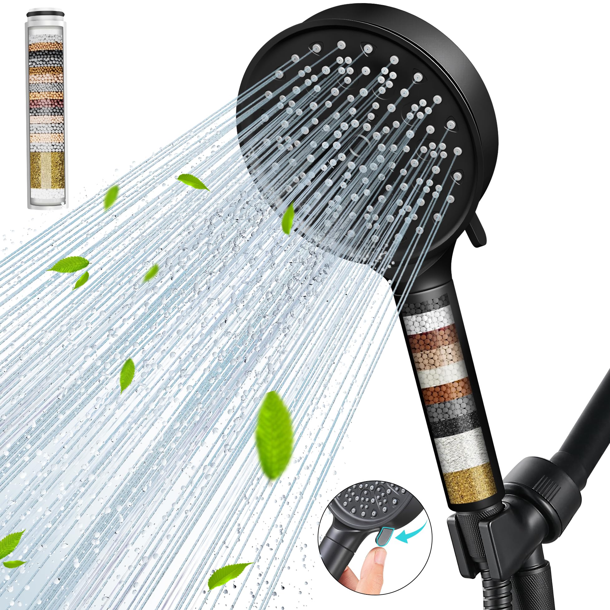 Cobbe Filtered Shower Head with Handheld, High Pressure 6 Spray Mode Showerhead with Filters, Water Softener Filters Beads for Hard Water - Remove Chlorine - Reduces Dry Itchy Skin, Matte Black